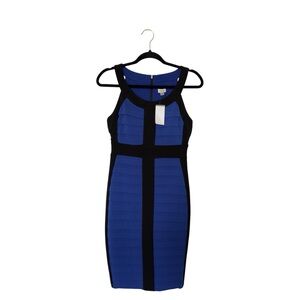 Cache 4 Royal‎ Blue Black Color-block Cocktail Pleated Sleeveless Sheath Dress